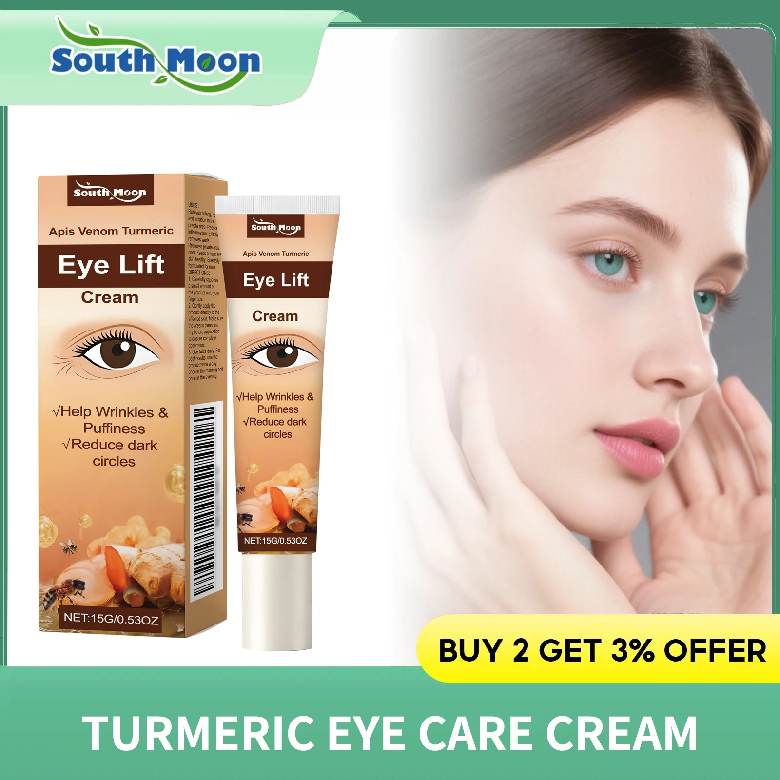 

Turmeric Eye Cream Under Dark Circle Puffiness Removal Firming Fine Lines Even Skin Tone Hydrating Bee Venom Eye Treatment Cream