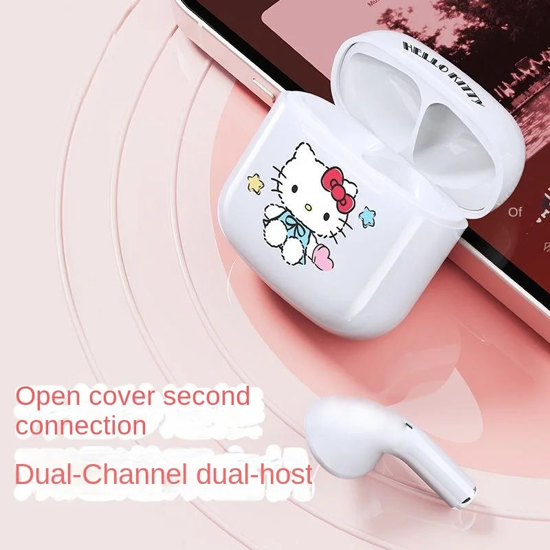 Écouteurs sans fil Bluetooth Hello Kitty, dessin animé, semi-intra-auriculaires, suppression du bruit, longue durée de veille, nouveau