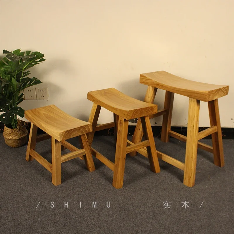 Elm Wood Kids Chair Newly Made Wooden Stool Solid Elm Stool for Bedroom Compact Wooden Furniture Seat for Living Room