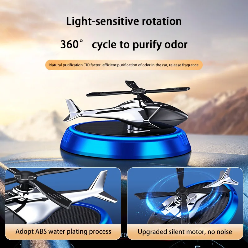 Solar Powered Rotating Helicopter Car Air Freshener Aromatherapy Diffuser Alloy Abs Wooden Fragrance Auto Air Freshener - view 3