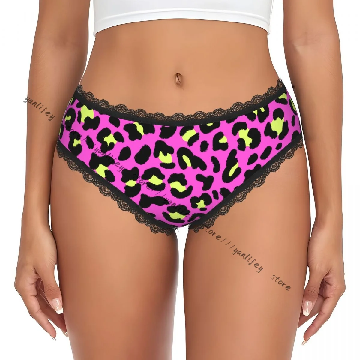 Women Sexy Lace Triangle Panties Pink Leopard Pattern 80s 90s Style Low Waist Underwear