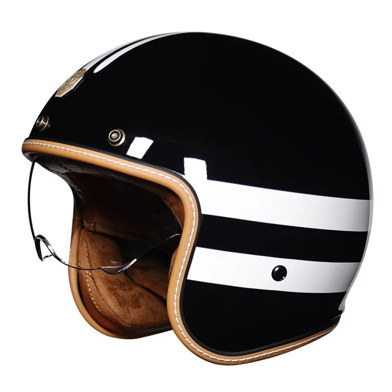 Open Face Helmet DOT Approved Retro 3/4 Motorcycle Helmets Jet Helmet Men Women Vintage Low Profile Open Racing Helm ABS Shell