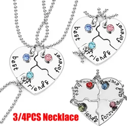 Best Friends Forever 2/3/4pcs/set Stitching Heart Pendant Necklace Three Colors Crystal Couple Friendship Necklace Gift Jewelry