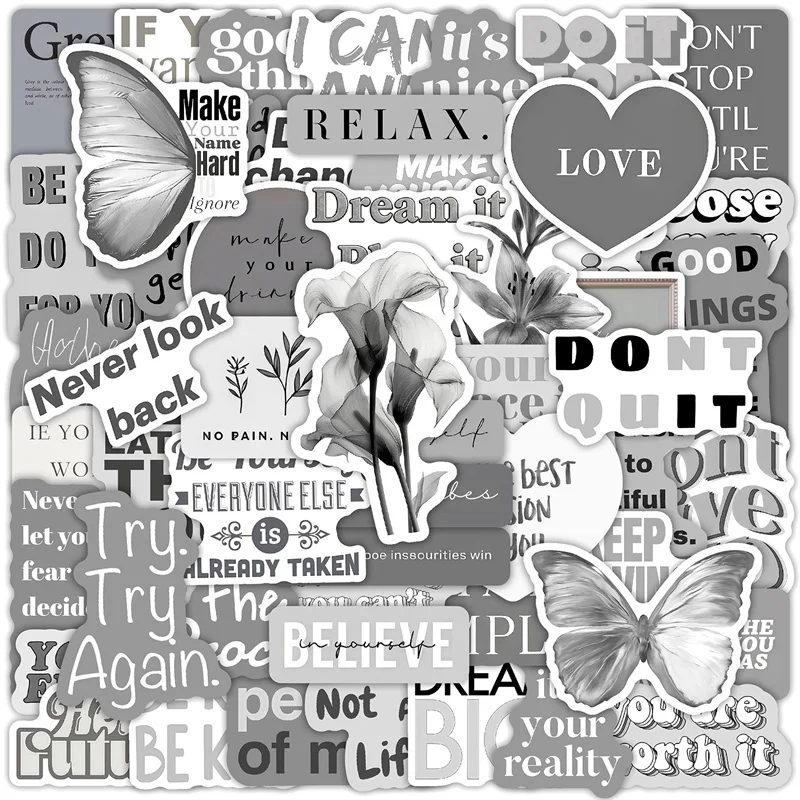 10/30/50PCS INS Morandi Gray PVC Sticky Stickers Aesthetic DIY Colored Phone Laptop Luggage Skateboard Graffiti Decals