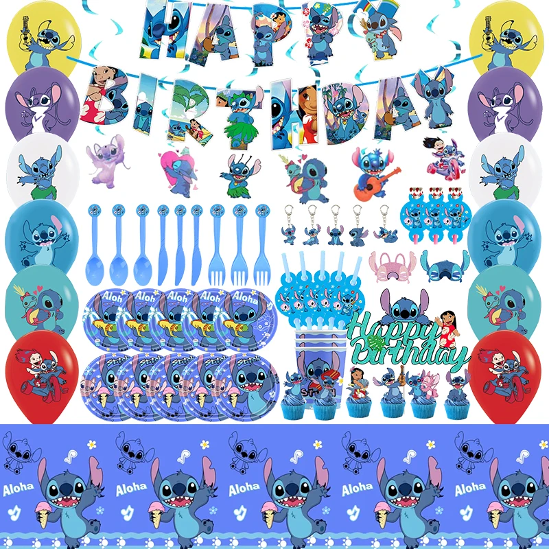 Articoli per feste Stitch per bambini Lilo e Stitch Decorazioni per feste di compleanno Palloncini Banner Tovaglia Sfondo Stoviglie