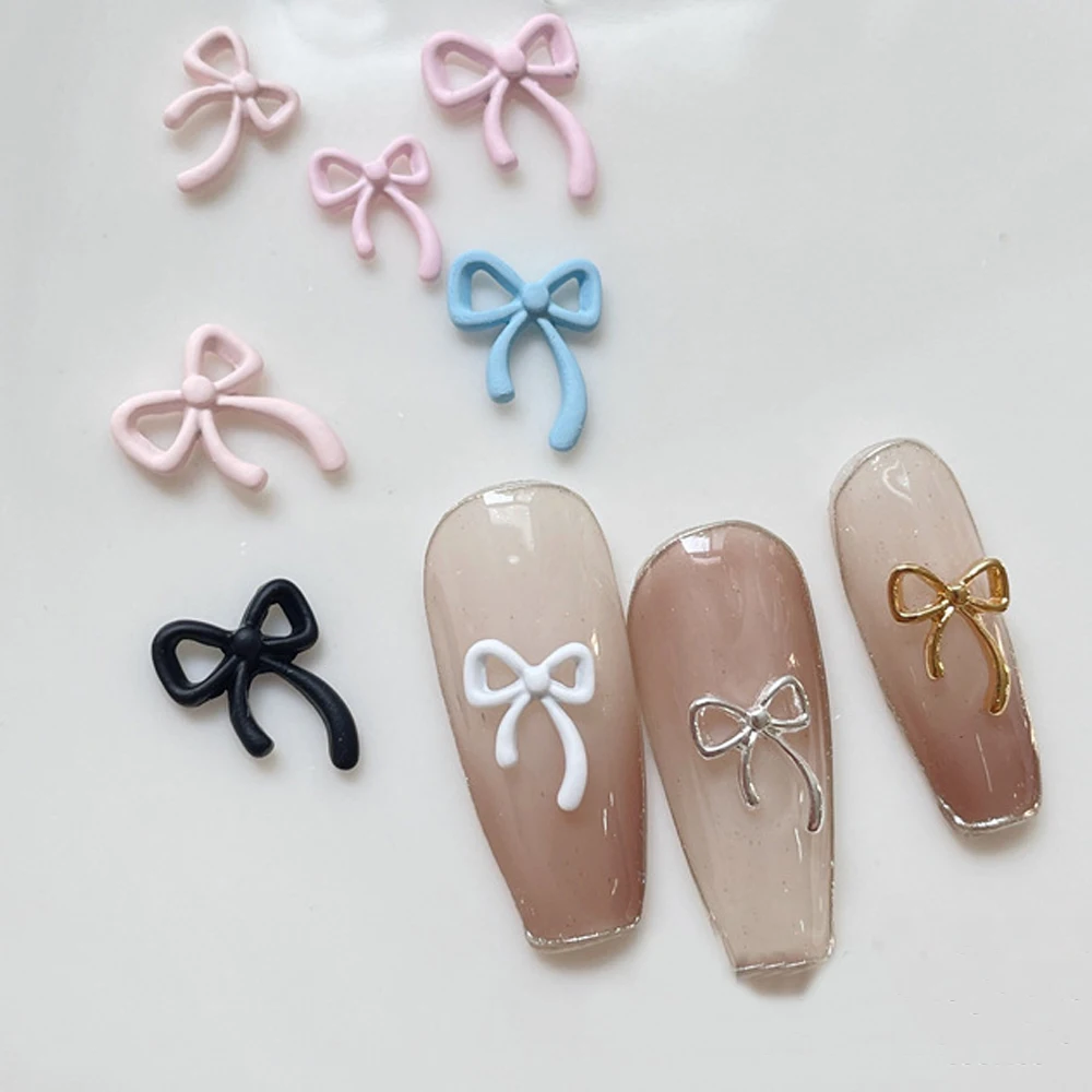 10Pcs Luxury Kawaii Colour Bow Nail Art Charms 3D Japanese Alloy Bow Tie Jewelry Nail Rhinestone Cute Bow DIY Nail Decoration
