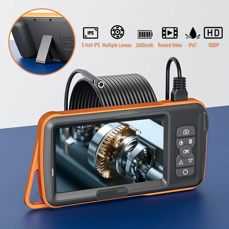 

5'' IPS Screen Borescope Camera 1080P 1920P Split Design IP67 Industrial Endoscope Inspection Camera for Piping Car Sewer