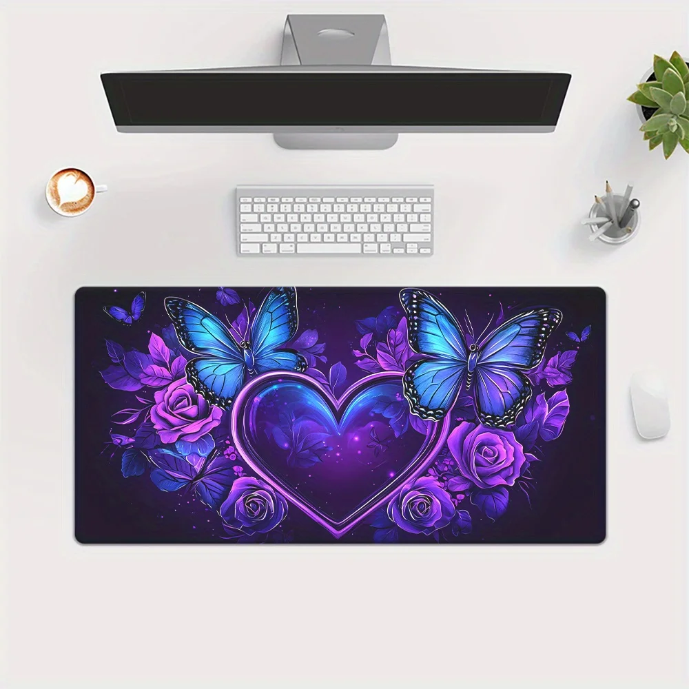 

Игровой коврик для мыши Butterfly Heart Purple Rose, большой, нескользящий, резиновый, для офиса
