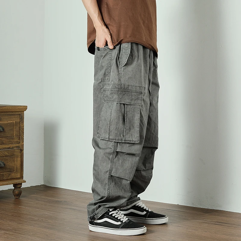 

Летняя тонкая повседневная рабочая одежда, свободные прямые брюки, мужские свободные брюки с манжетами в стиле ретро в японском стиле