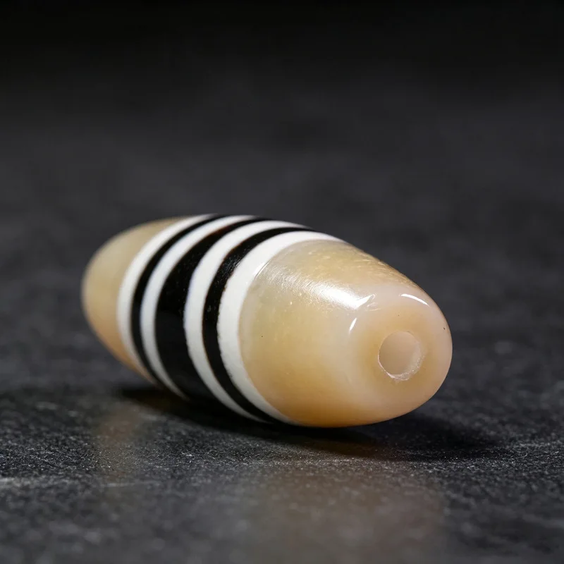 Tibetan, Western, and Nepalese style jade-like thread beads - vintage agate chalcedony - Dzi bead approximately 38x12mm