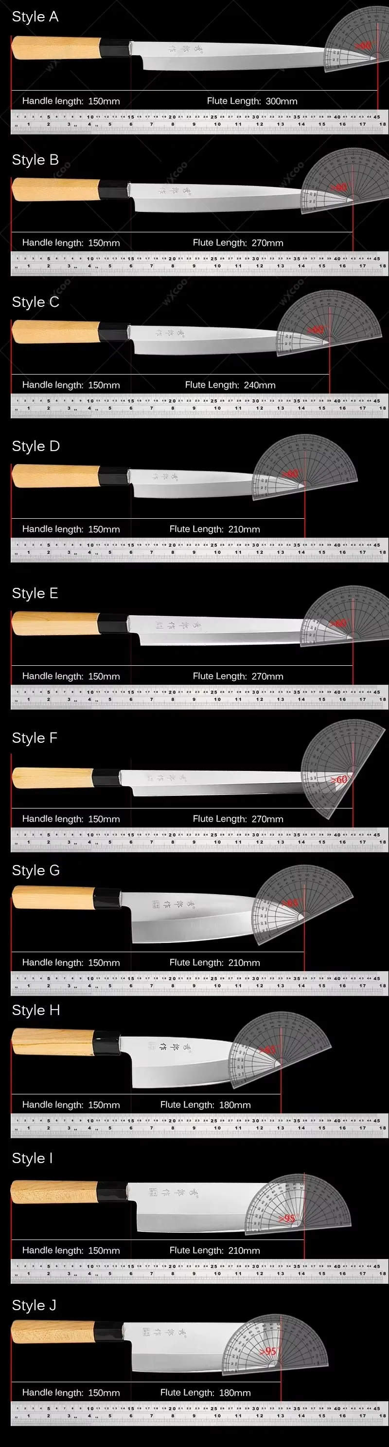 WXCOO Japanese Sushi Knife Sashimi Sushi Knife Slicing Knife Cooking Knives Cutting Sushi Fish Filleting Slicing Meat Cleaver