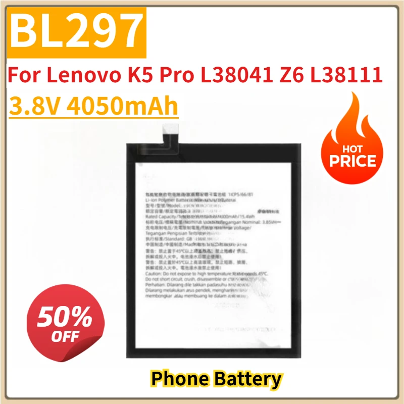

Новый сменный аккумулятор для мобильного телефона BL297 3,8 В 4050 мАч для Lenovo K5 Pro L38041 Z6 L38111 Lite 6,3-дюймовые аккумуляторы для сотового телефона