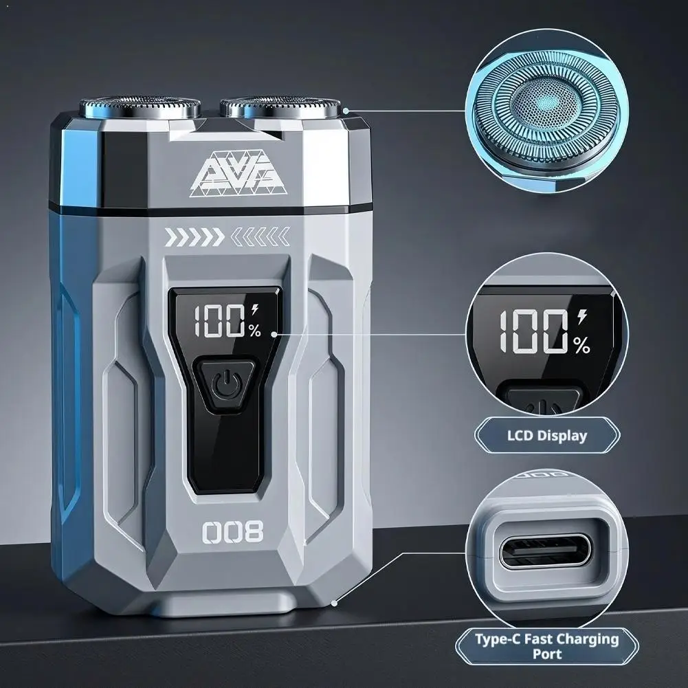 Portable Mini Electric Shaver For Men Dual Head Pocket Razor LCD Digital Display Type-C Rechargeable Magnetic Travel Beard Shave