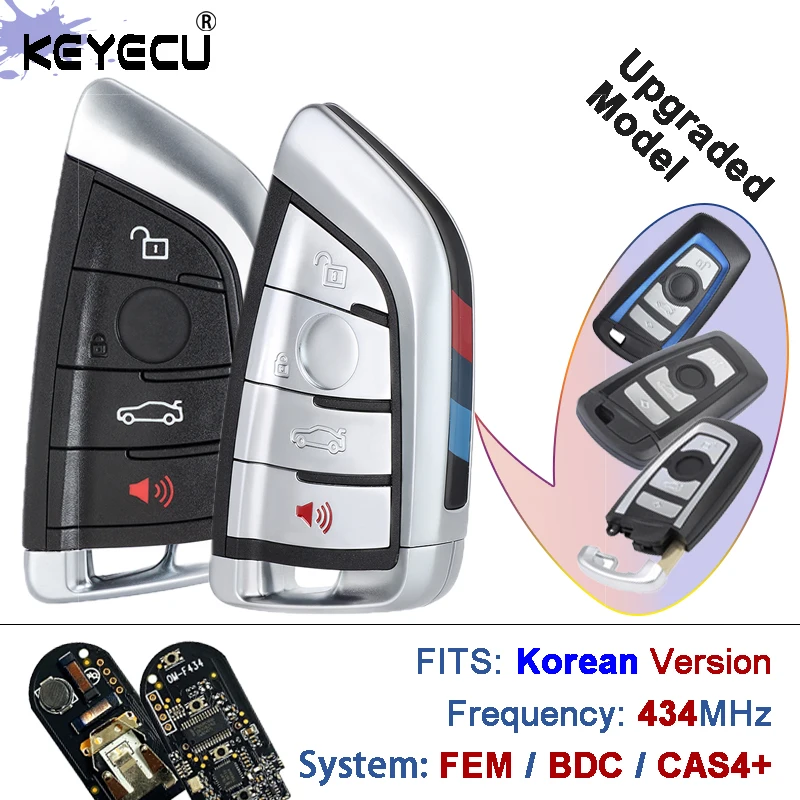 

KEYECU Корейская версия 434 МГц PCF7953 Чип CAS4 CAS4+ Система модификации 4-кнопочного дистанционного брелока для BMW F Chassis 5 7 Series Silver