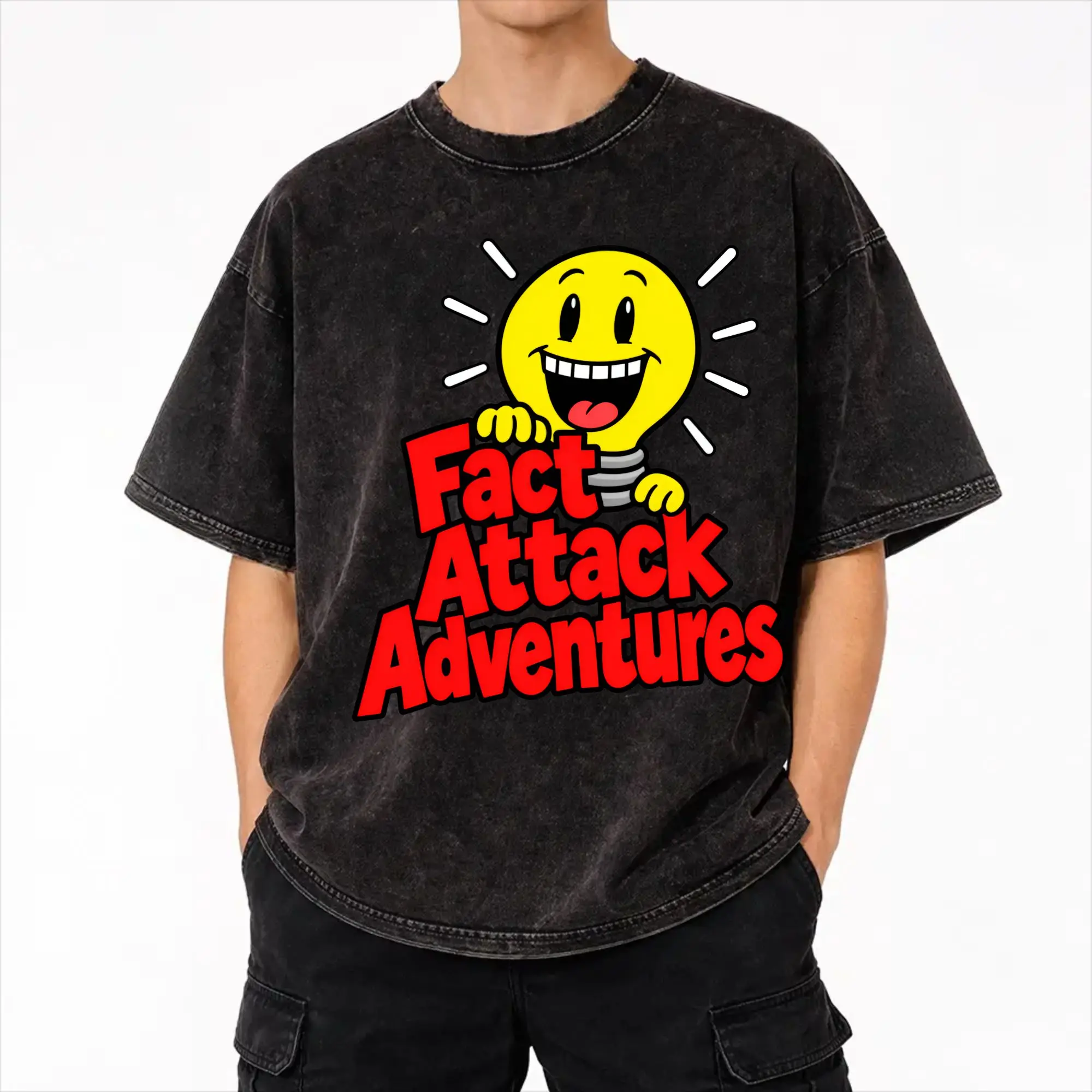 Fact Attack Adventures Lighty Washed T Shirts Streetwear Hip Hop Cool T-Shirt  Tees Men Women Short Sleeve Harajuku
