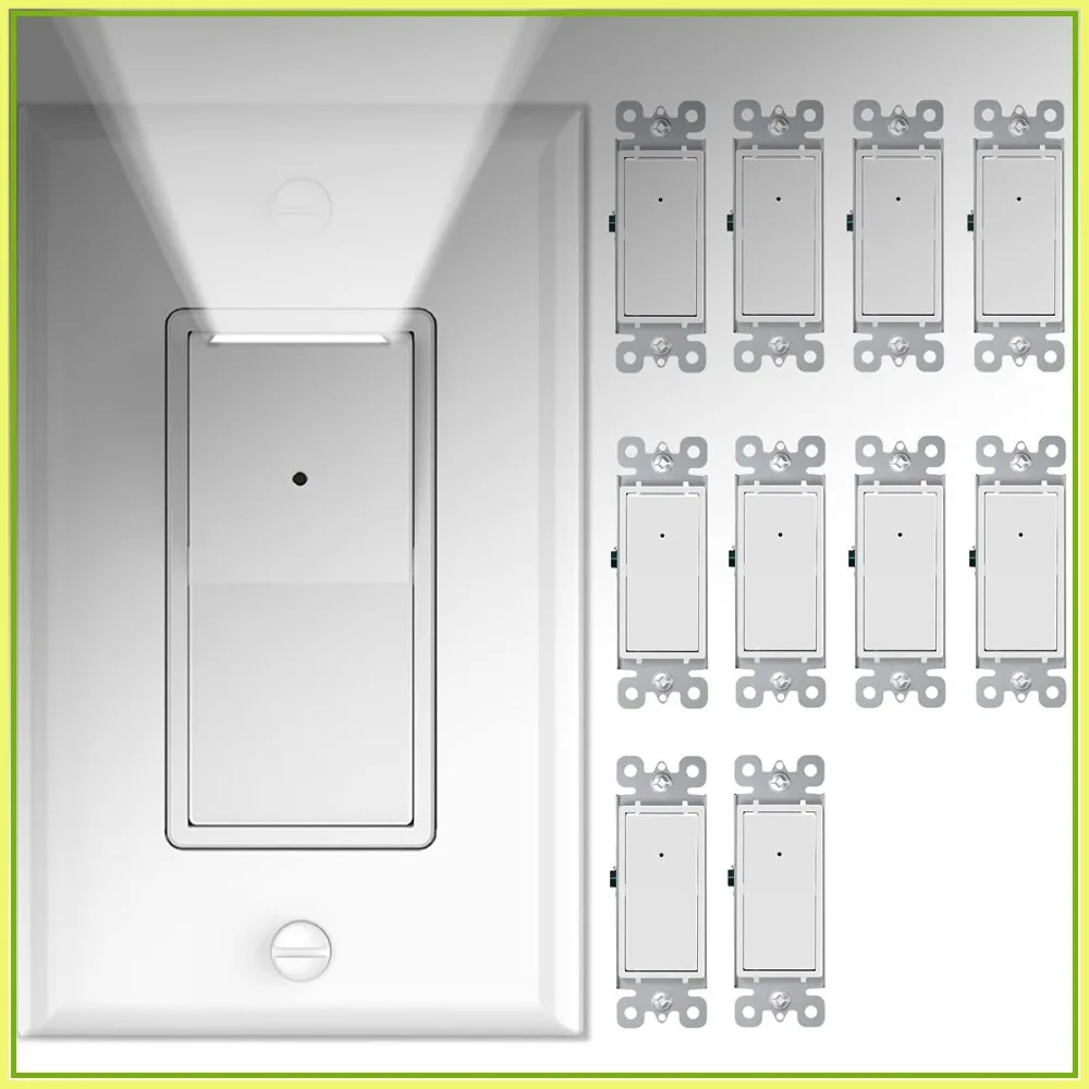 

10 Pack Light Switch with LED Night Light, 15A 120/277V Rocker Single Pole Wall Switch, Automatic On/Off Dusk to Dawn Sensor