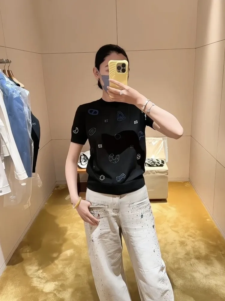 Suéter de malha de lã de Yangzhou Or Sve feminino retrô Sle redondo Ne pulôver padrão abstrato bordado floral de alta qualidade...