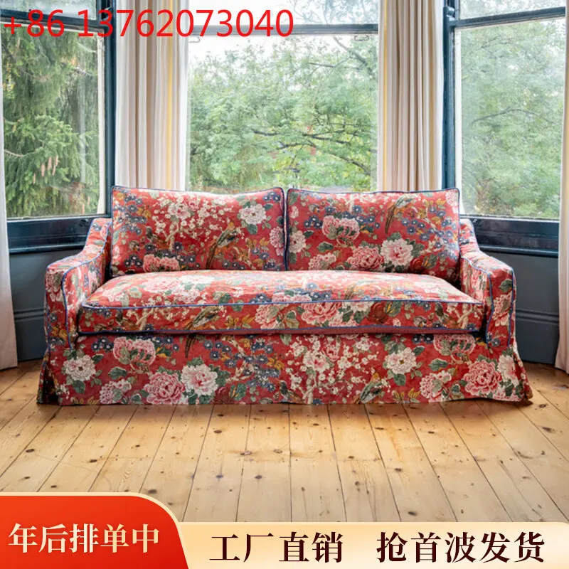

xx French pastoral fabric sofa living room three-person print inline sofa