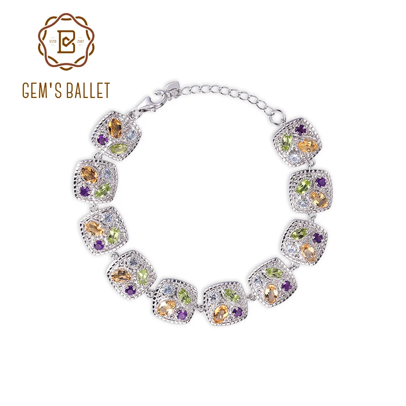 

GEM'S BALLET Unique Handcrafted Multi-Gemstone Citrine Peridot Bracelet in 925 Sterling Silver with Lobster Clasp