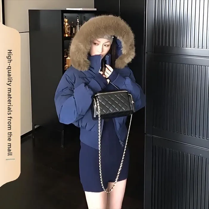 2025 جديد Faion الكورية Sle Thiened ort down Jaet المرأة الرجعية معطف بياقة من الفرو التخسيس الخصر تصميم معطف الشتاء