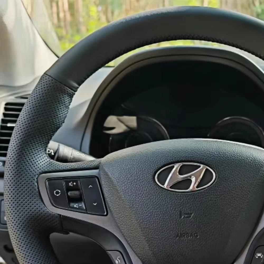 Customized Black Car Steering Wheel Braid Cover Hand Sewing Microfibre Leather For Hyundai I40 2011-2019 Auto Accessories