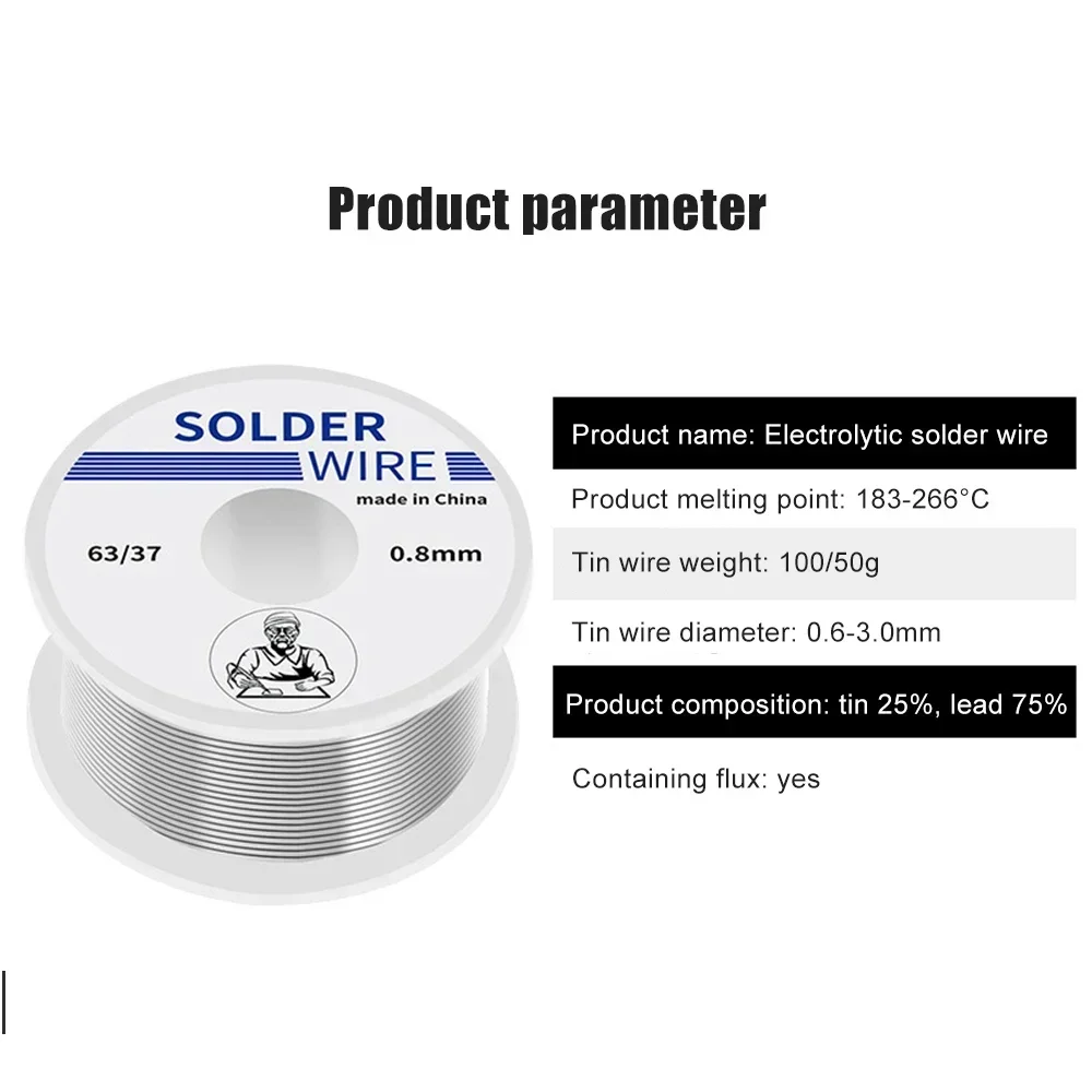 50g 100g Soldering Wire Mixed Tin Rosin Core Flux 2.0% Dia 0.8/1mm No-clean Solder Welding Wire For Electrical Soldering