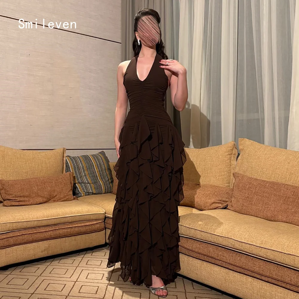 

Smileven Luxury Brown Mermaid Prom Dress V Neck Party Gowns Irregular Ruffle Edge Formal Occassion Dress Customized 2026