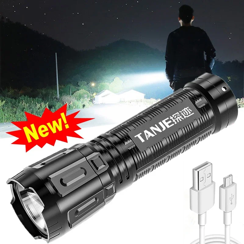 Strong Bright Mini LED Flashlight USB Rechargeable Built Battery Outdoor Multi-function Long-range Tactical Camping Flashlight