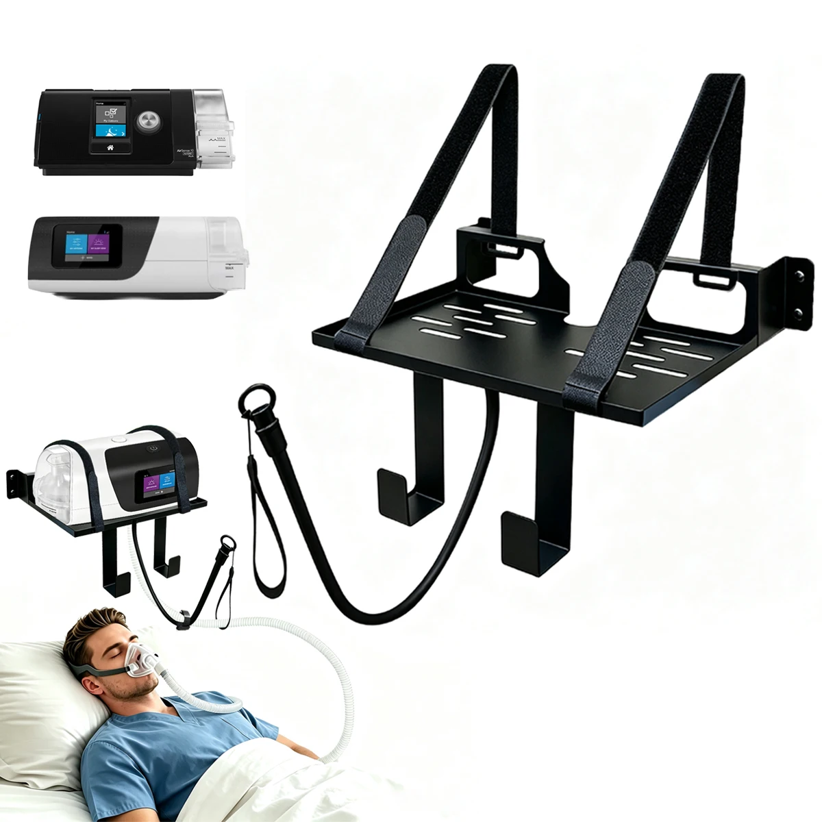 Support mural pour CPAP, compatible avec ResMed AirSense 11, support de tuyau à angle réglable et crochet pour masque, évite l'emmêlement des tuyaux