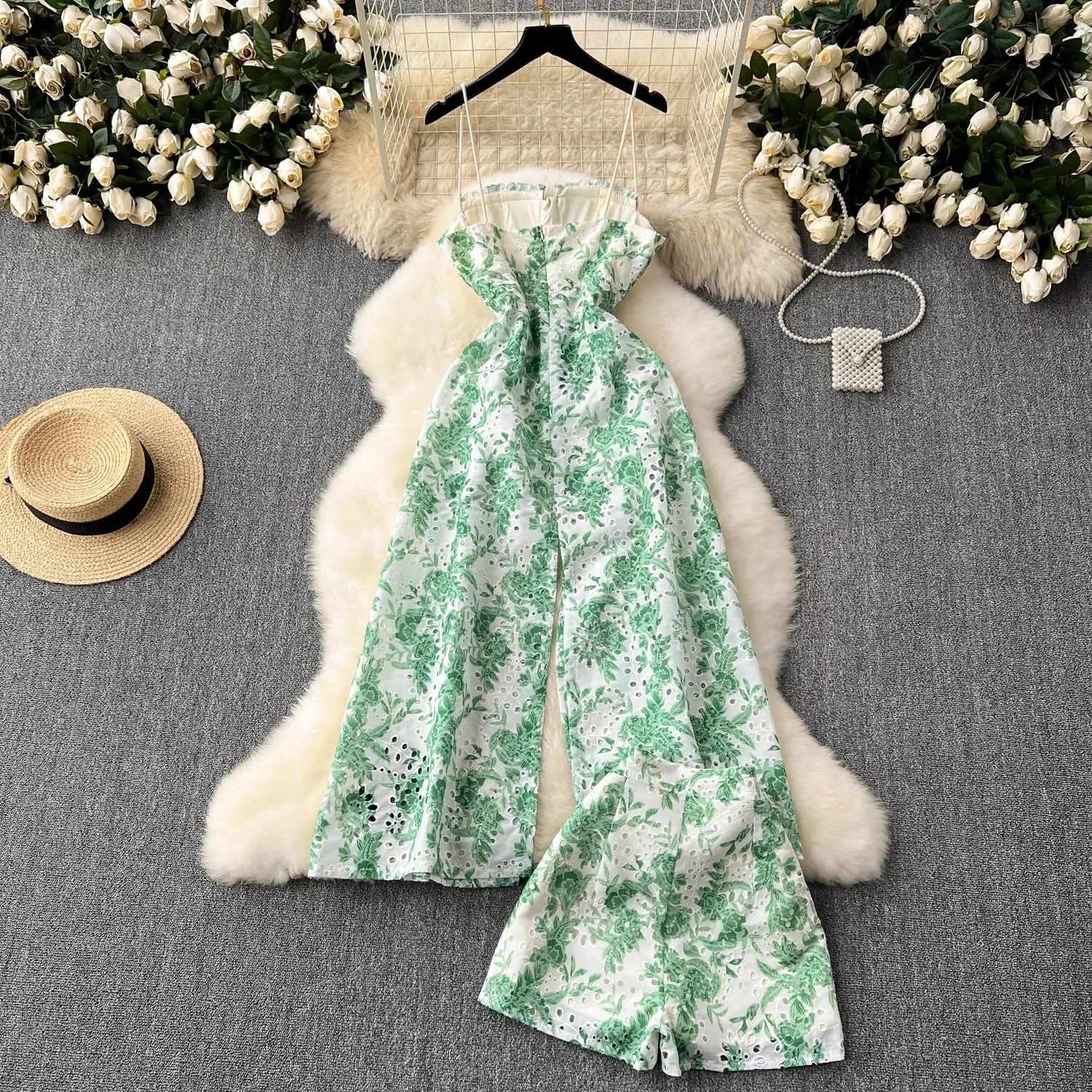 

Vintage Embroidery Floral Green Dress Women Sleeveless Luxury Design Strapped Dresses Bodycon Evening Party Clothing Lady