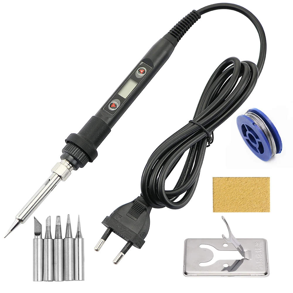 80W Electric Soldering Iron LCD Digital Display Adjustable Temperature Welding Repair Tools Kit Solder Wire Tips