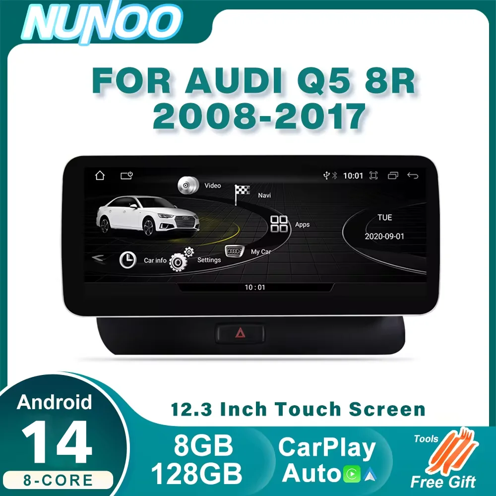 12.3 Android 14 System Car Radio Stereo，Audi Q5 8R 2008-2017 WiFi 4G LTE 8+128GB CarPlay BT IPS Touch Screen GPS