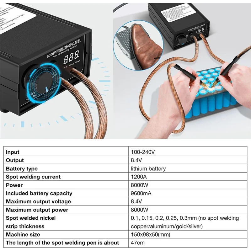 

ABCA-For 18650 Battery Pack Spot Welder With Nickel Strip–8000W High-Power DIY Welding Machine Kit, US Plug Packus