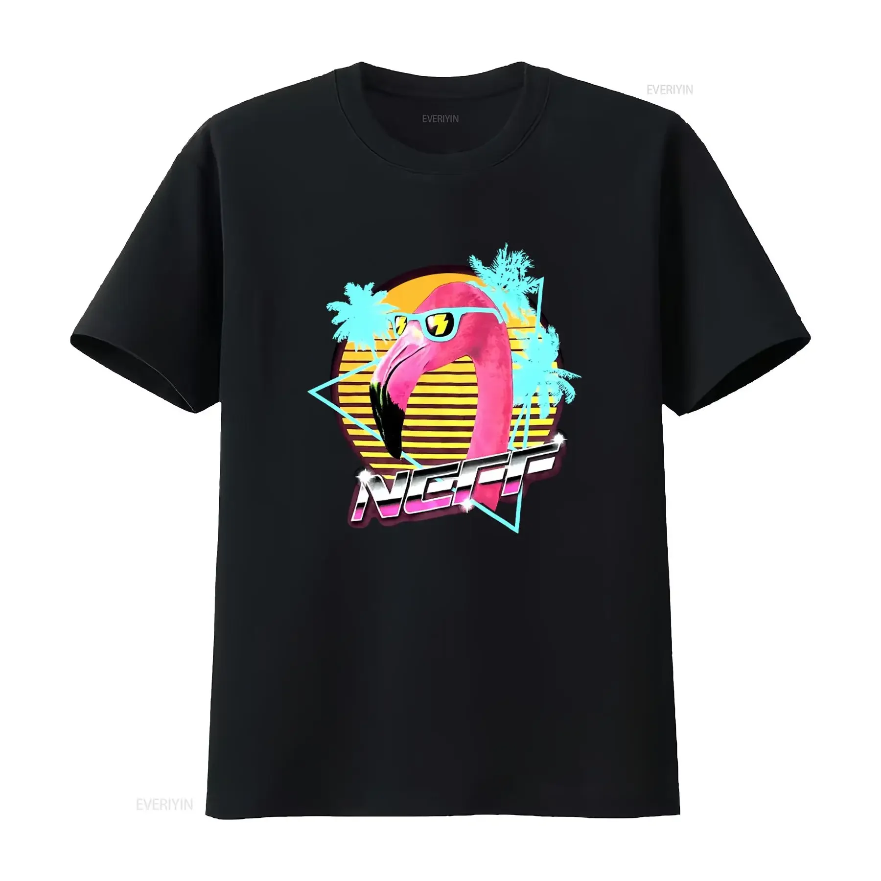 Camiseta Neff Flamingo estilo retro de los años 80 con diseño de palmera New Wave, talla pequeña para hombre, nueva con etiquetas, vintage, lavada, para uso diario.