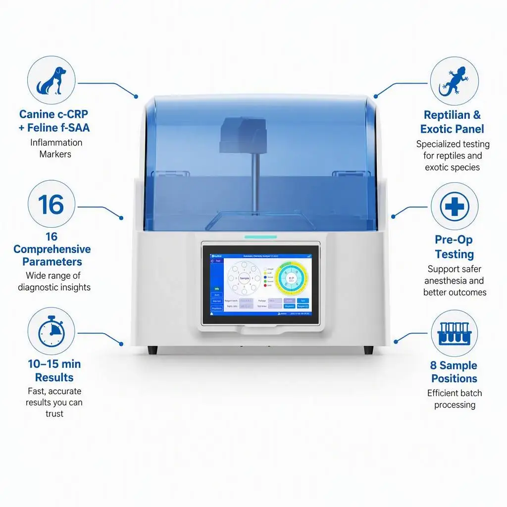 Compact veterinary POCT biochemical analyzer, space-saving design, for clinical chemical testing equipment in veterinary