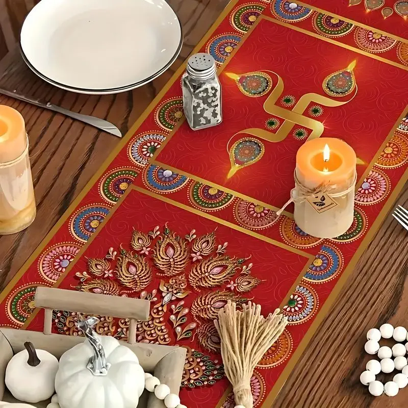 VIKAMA Diwali Elephant Table Runner Traditional Indian Style Dining Table Decor for Indoor Home Party Decoration