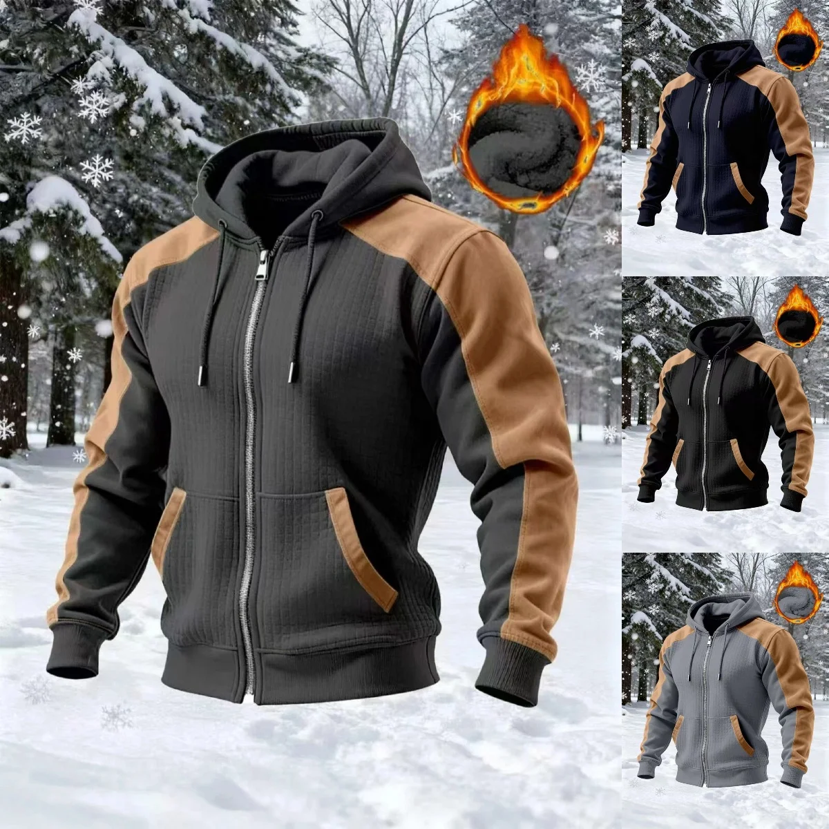 

Winter And Autumn Thickened Bouble-Layered Men's Warm Sports Pullover With Zipper Opening, Men's Casual Long-Sleeved Hoodie