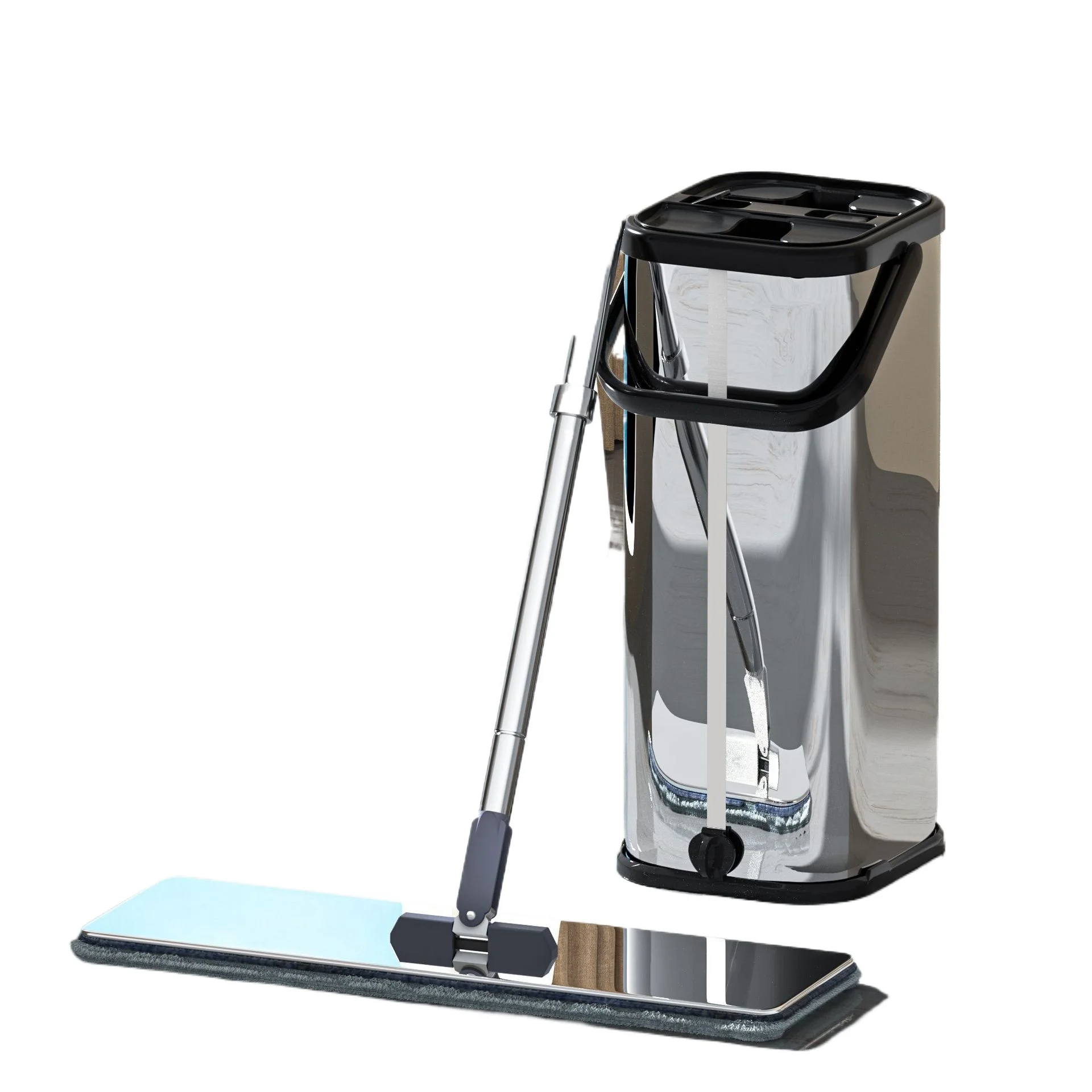 

Набор для уборки: швабра-скребок с ведром для легкой уборки без использования рук, из нержавеющей стали, для домашнего использования