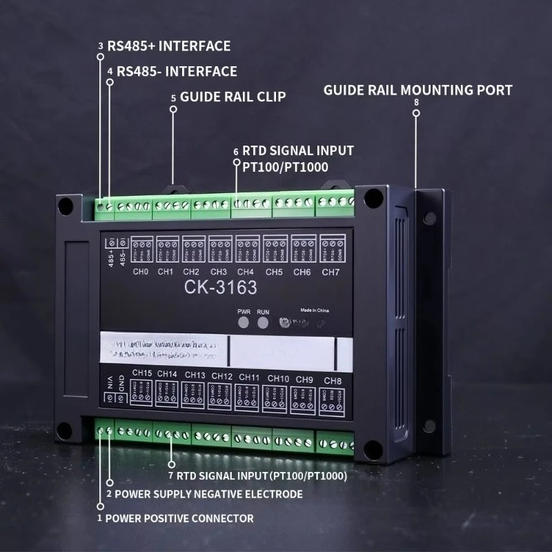 16 Channel PT100 RTD Temperature Acquisition Module RS485 Modbus RTU High Precision Industrial Temperature Monitoring Collector