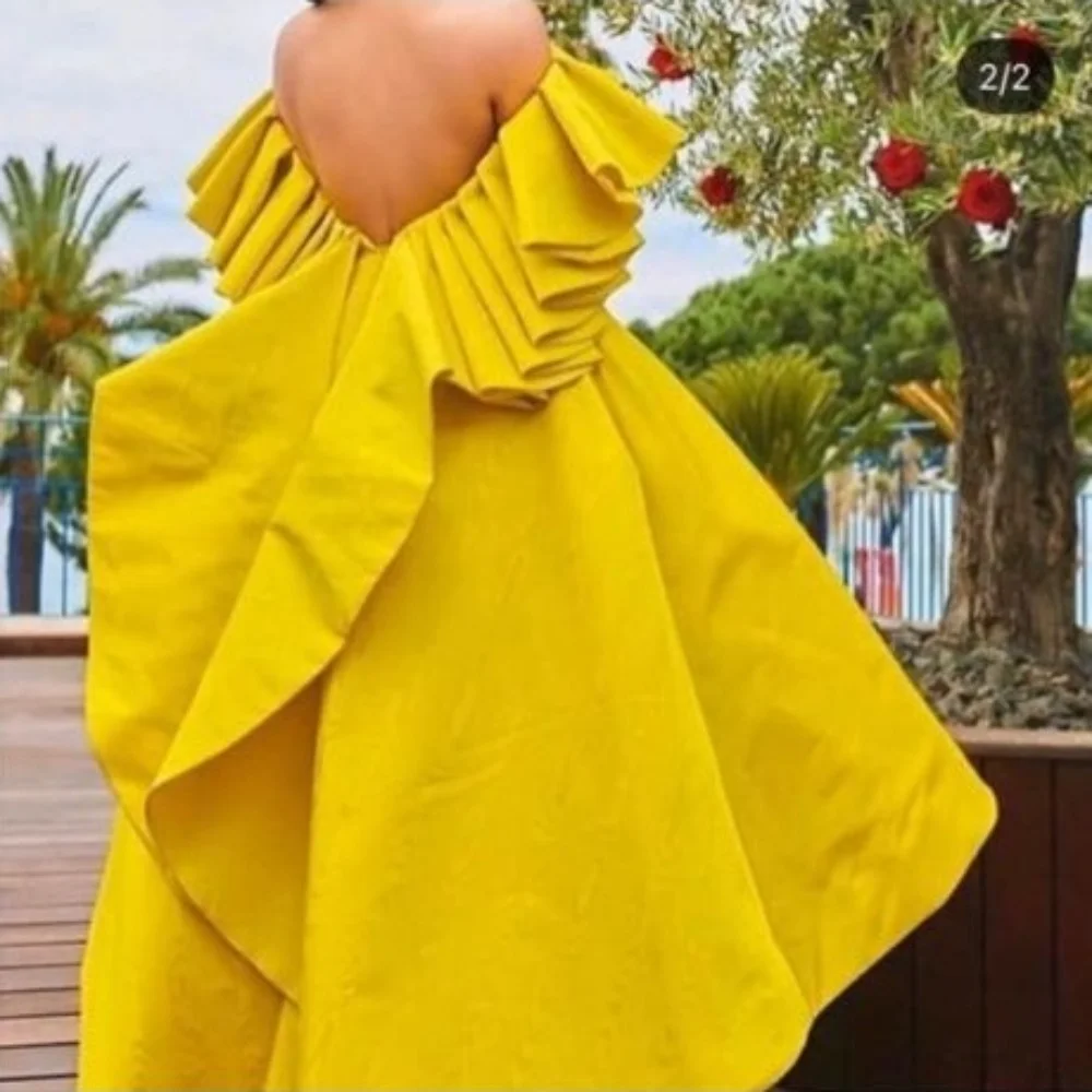   Sexy Casual   Satin Ruffles Evening Gowns Robes De Soirée Robe Party Dress Off The Shoulder Abiti Da Sera