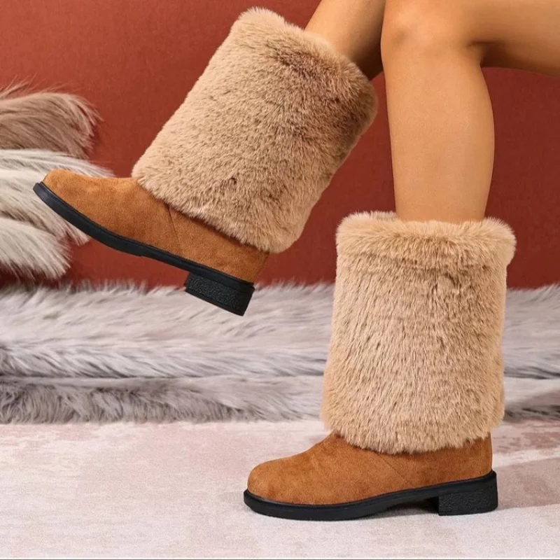 

Large Size Furry Boots for Women Autumn and Winter Thickened Fleece-Lined Warm Cotton Boots Snow Boots for Women