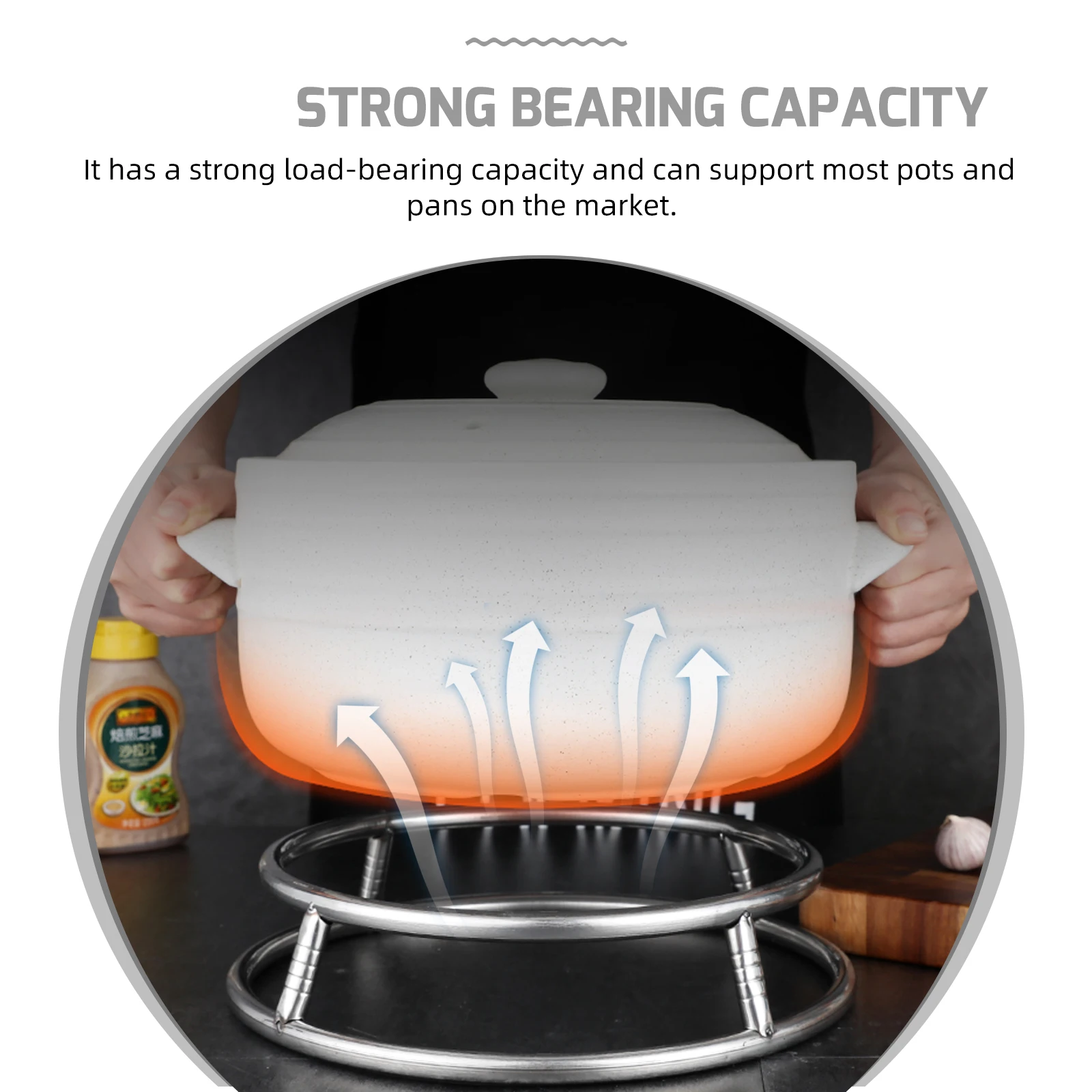 

Double Layer Pot Rack Stainless Steel Heat-Proof Round Support Strong Load Bearing Anti-Slip Arc Bottom Kitchen Storage Rack