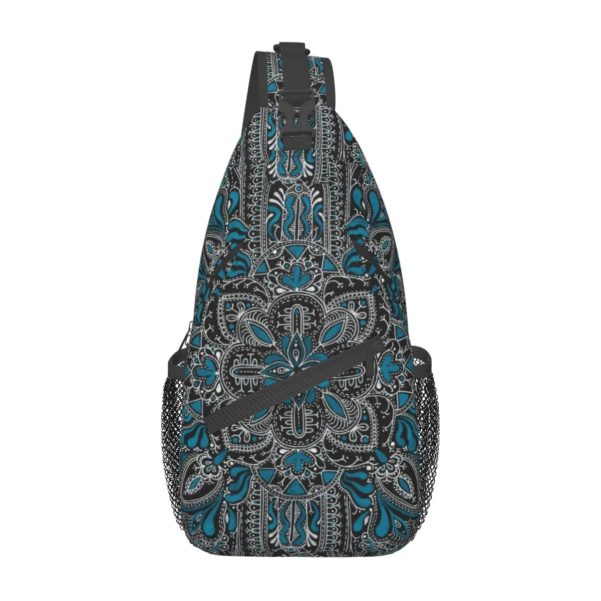 Moroccan Turquoise Small Sling Bags Chest Crossbody Shoulder Sling Backpack Outdoor Sports Daypacks Mandala Pattern Men Women