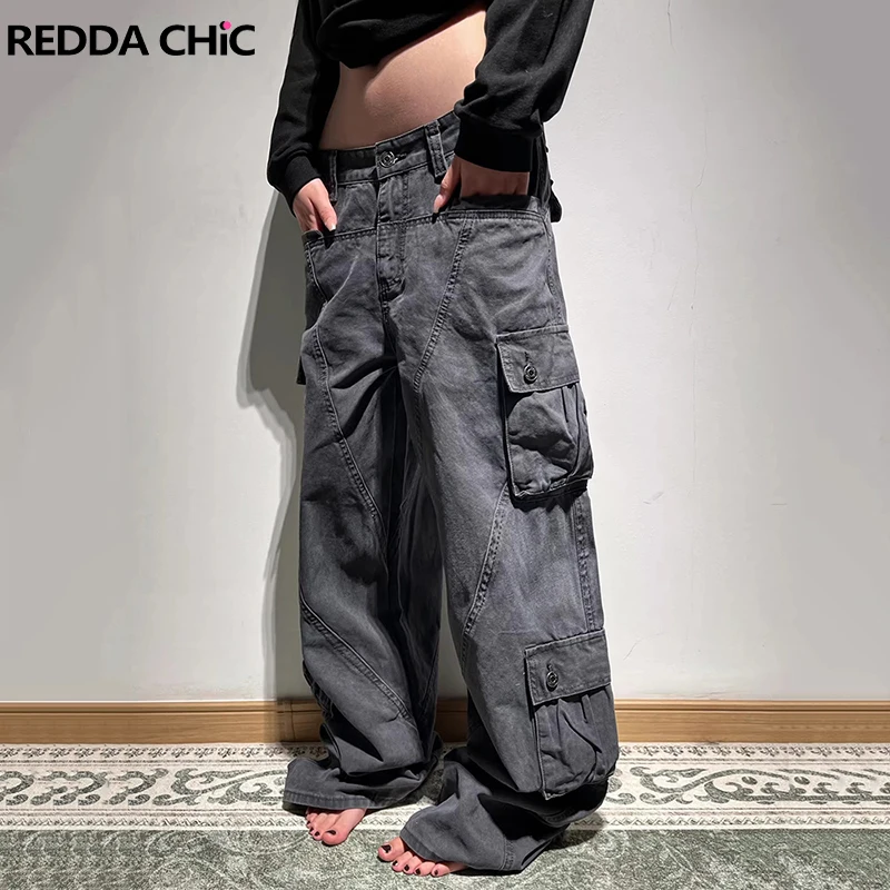 

Женские джинсы ReddaChic в стиле бойфренд, серые, ретро, свободные, прямые, широкие, повседневные, карго, брюки, в стиле скейтер, хип-хоп, уличная мода