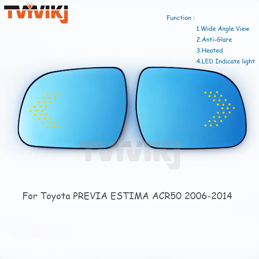 1 pair Side Rearview Mirror Blue Glass Lens LED indicator For Toyota Previa ESTIMA ACR50 2006-2014 Wide Angle View anti glare