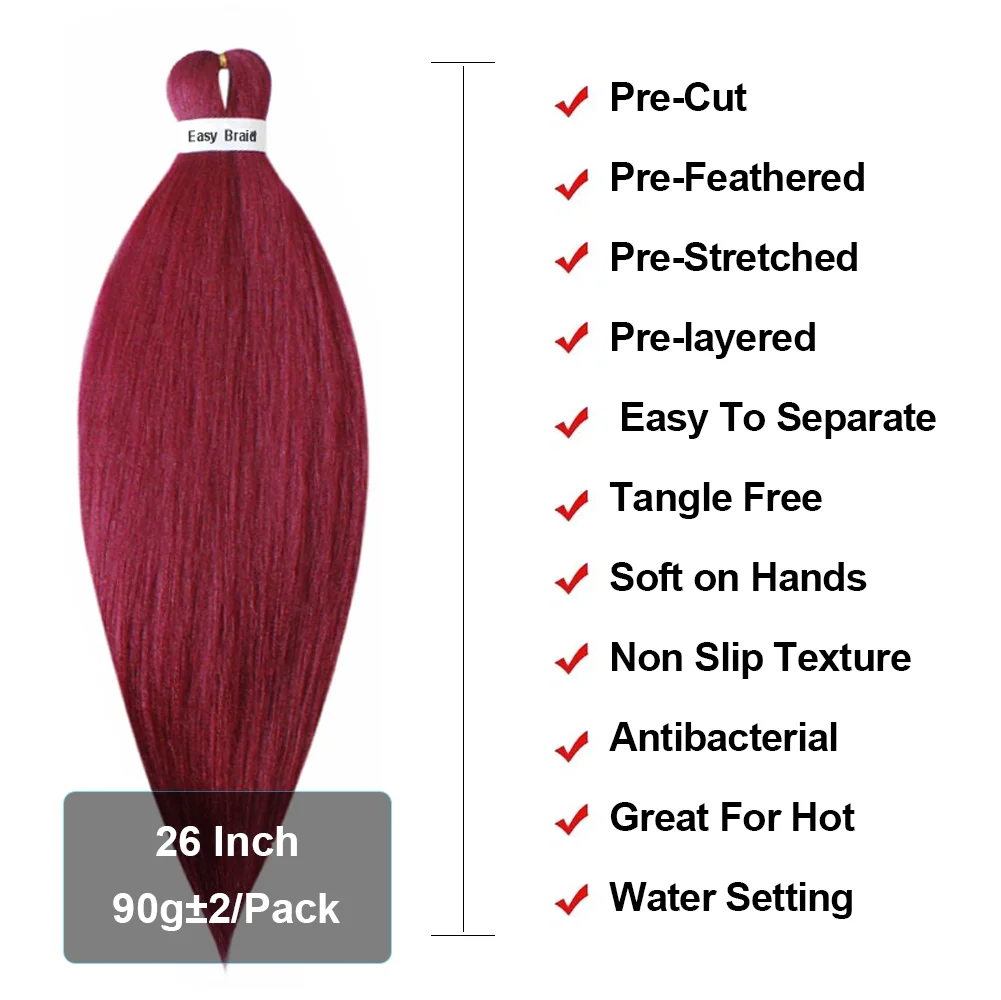 Extensiones de cabello trenzado ombré sintético, trenzas fáciles de estirar, púrpura, marrón, rojo, Afro Jumbo, 26 ", 90g por unidad