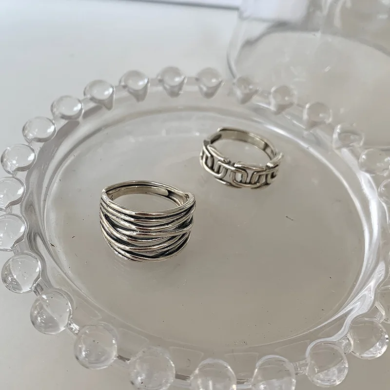 

925 Sterling Silver Striped Geometric Ring Fashion And Personalized Temperament. Open Ring Fit For Original Neutral Party Gifts