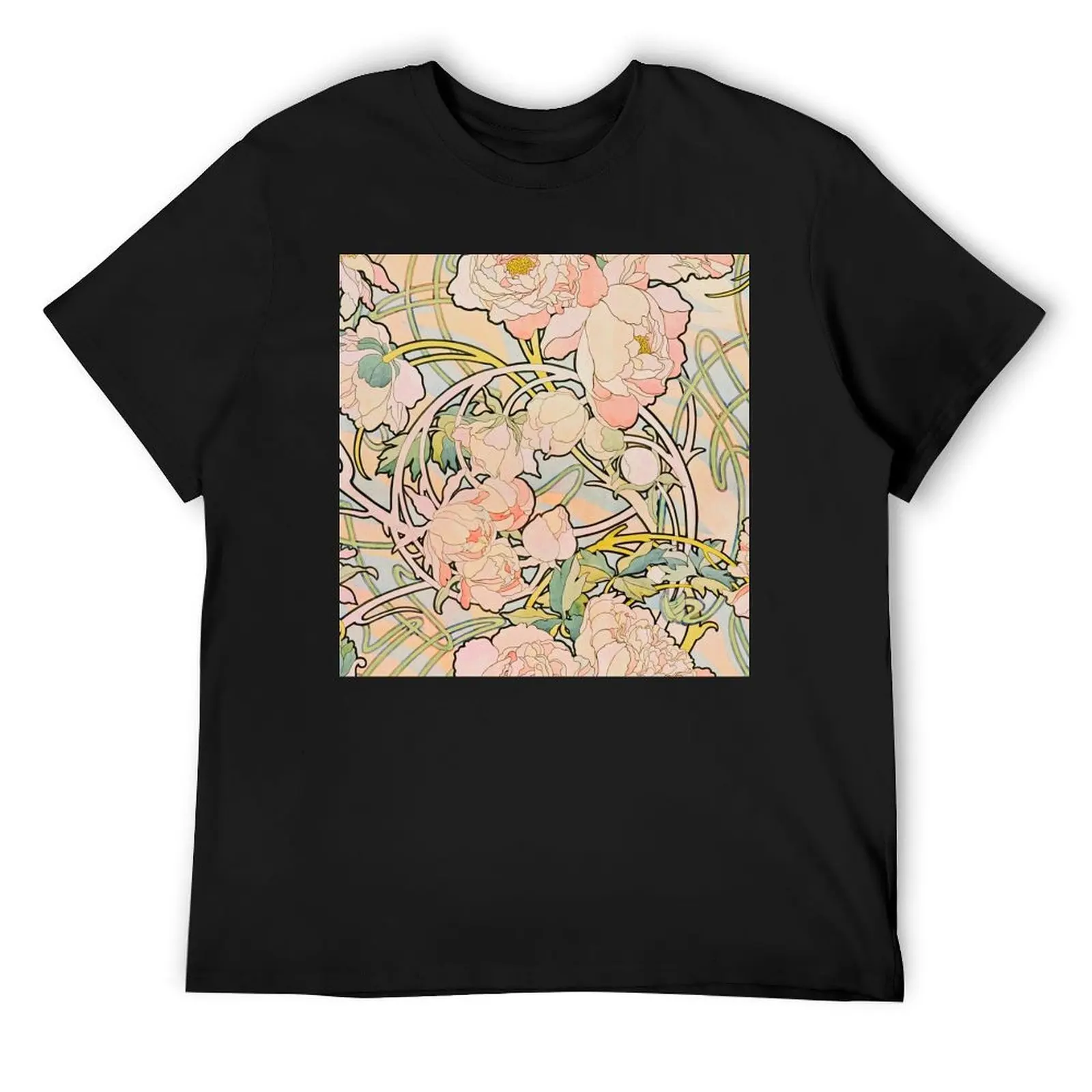 

Mucha - Pink Floral Pattern T-Shirt funny gifts tees cute tops kawaii clothes tee shirts for men