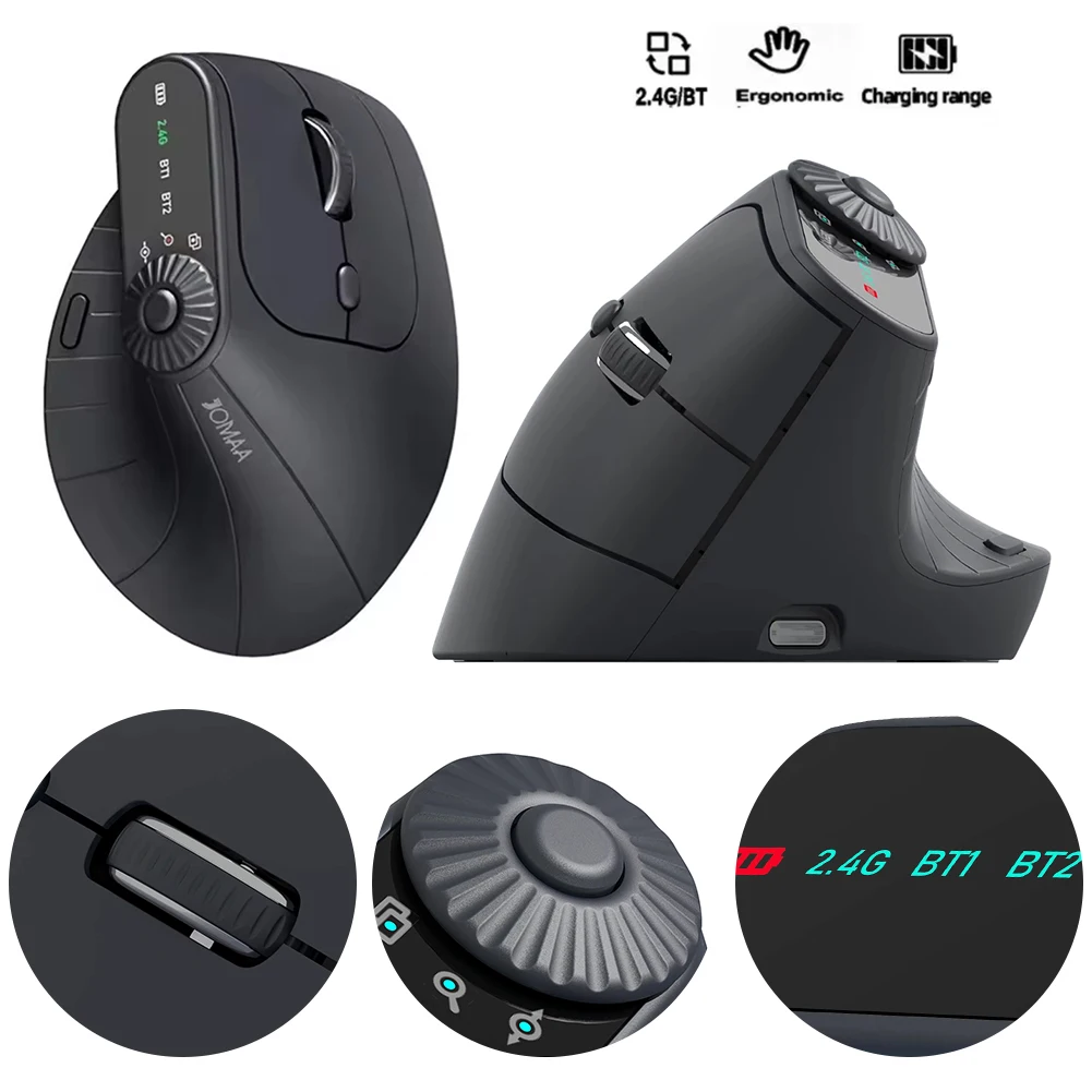 Vertical Wireless Mouse Rechargeable Bluetooth-Compatible 2.4GHz Vertical Ergonomic Mouse 1000/1200/1600/2400 DPI Vertical Mouse