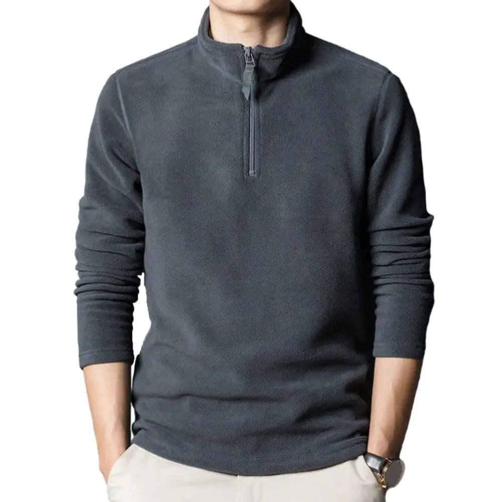 Men Solid Color Sweatshirt Winter Zip up Fleece with Stand Collar Neck Thick Polar Fleece for Wear